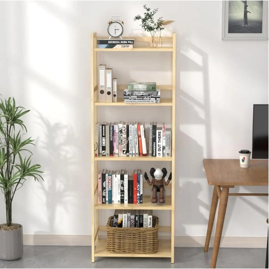 Bookshelf 5 Tiers, Bamboo Bookcase Book Shelf Storage Organizer Modern Display Shelving Unit Tall Book Shelf Corner Storage Rack For Home Office,Living Room,Kitchen,Bedroom,Bathroom, Office,Industrial